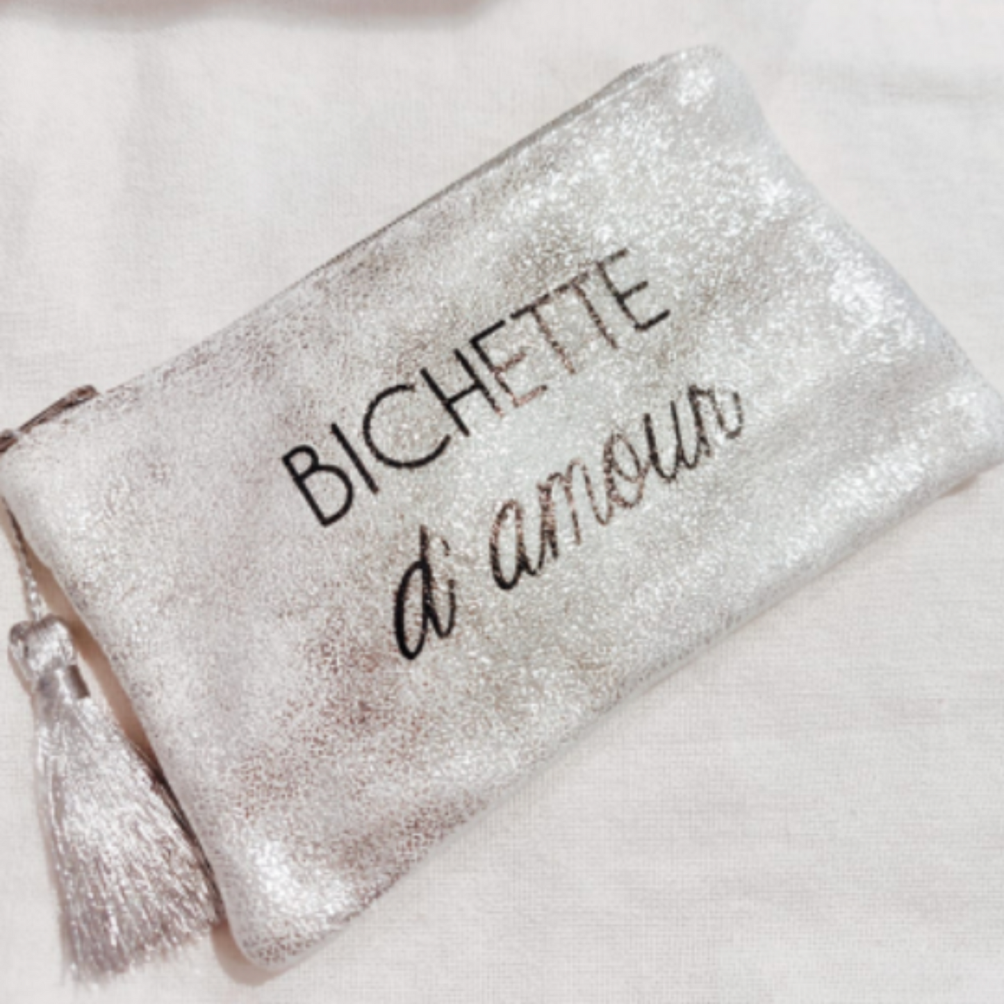 Pochette brillante "bichette d'amour" Argent
