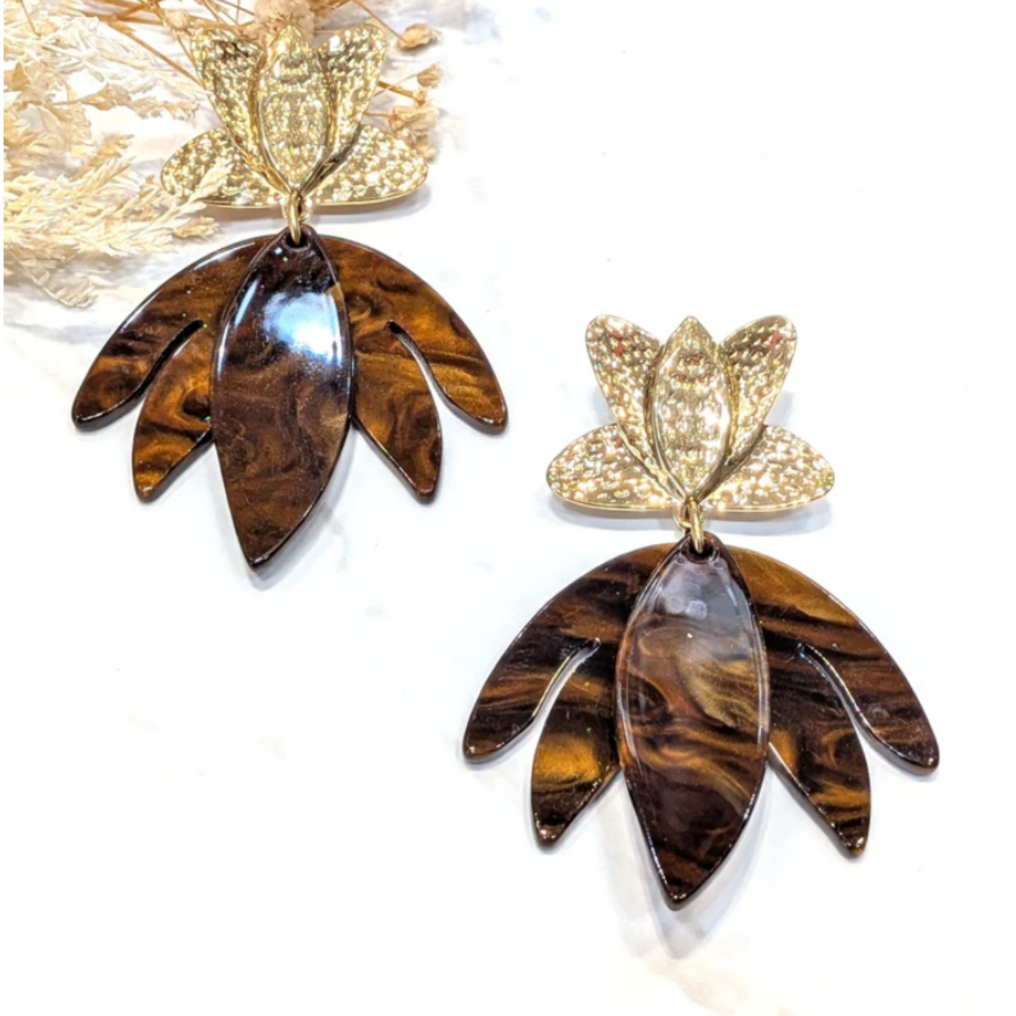 đ·Boucle d'oreille Fleurs Marron