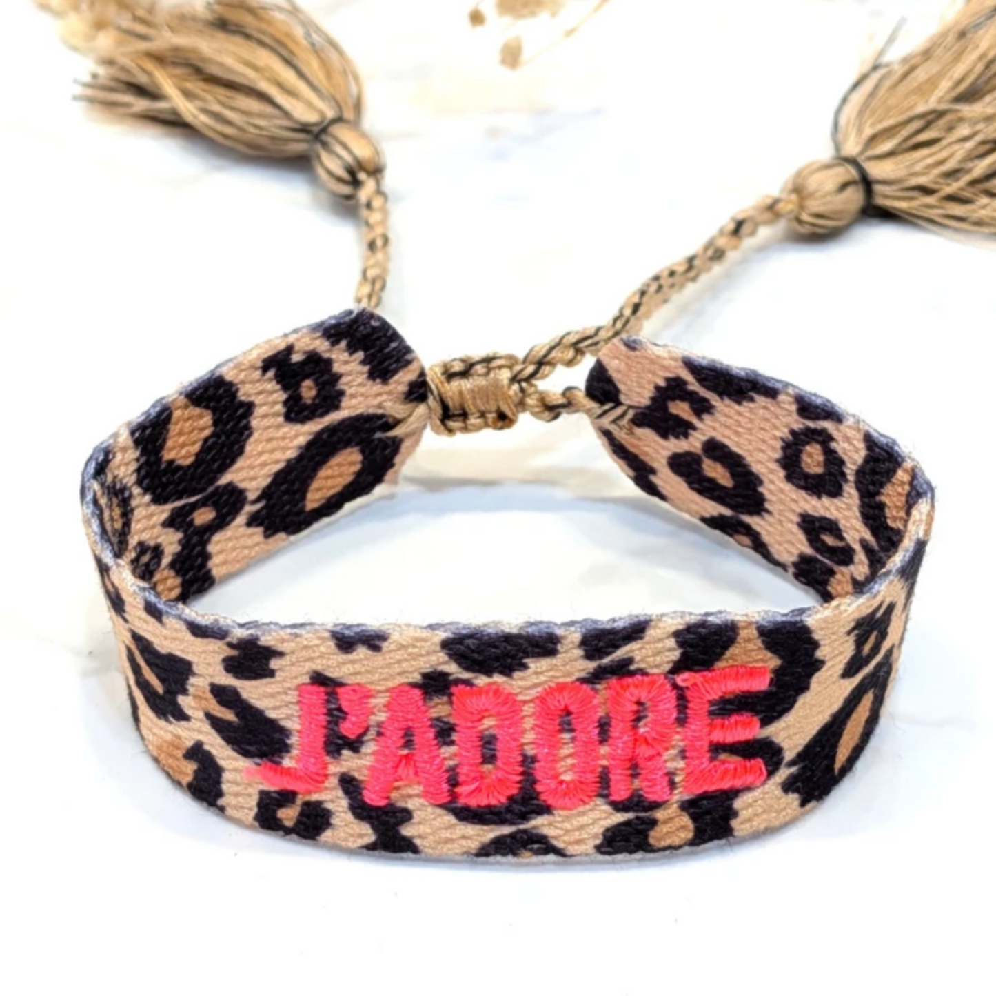 đ Bracelet âJâADOREâ LĂ©opard Rose