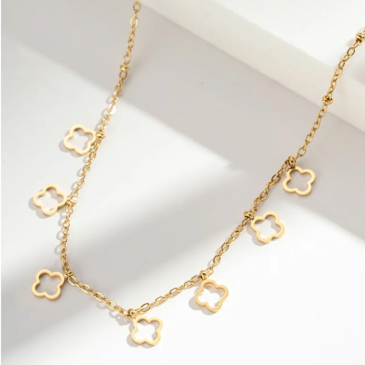 Collier Trèfles Dorés en Acier Inoxydable