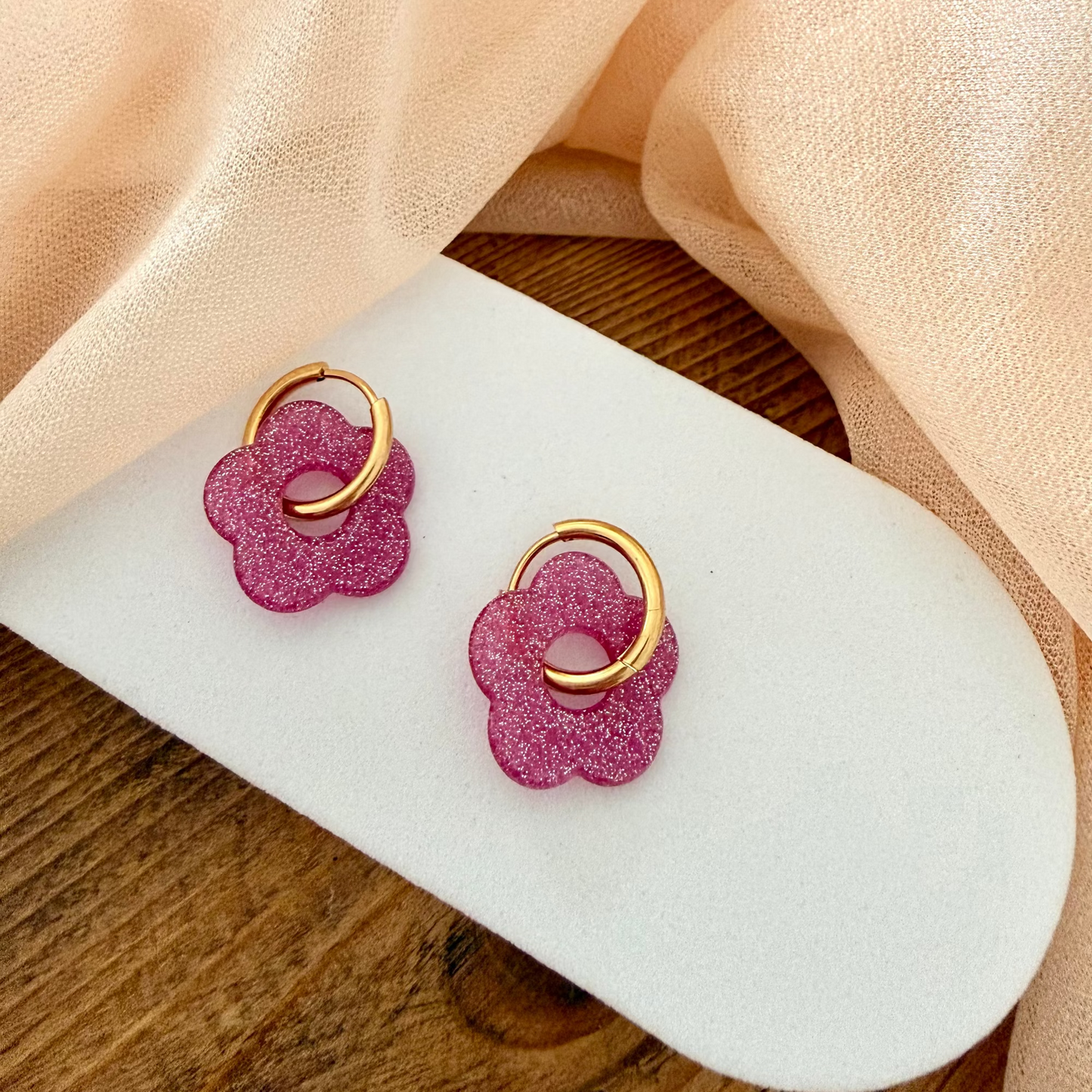 đž Boucles dâoreilles Fleur Pampille Rose