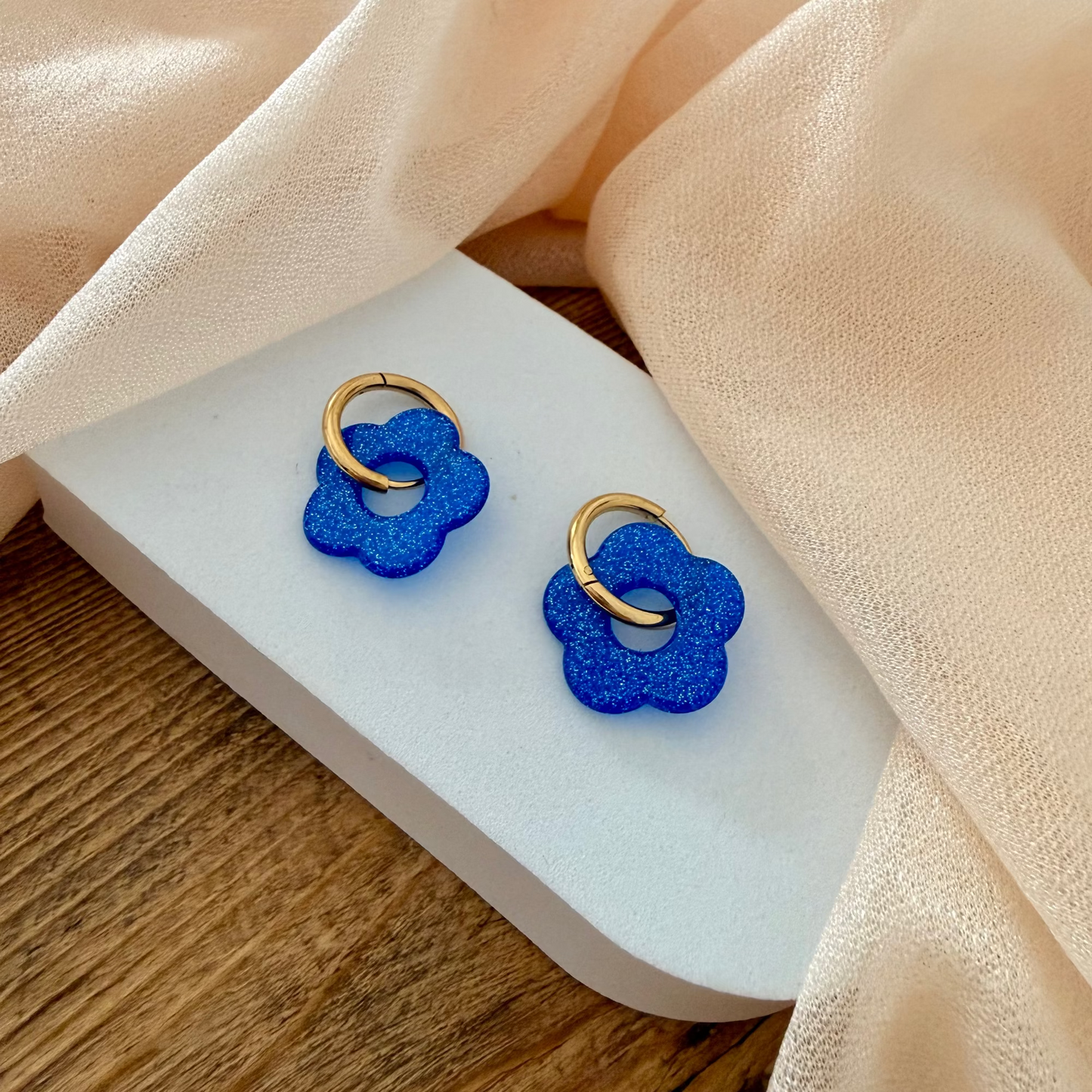 đž Boucles dâoreilles Fleur Pampille Bleue