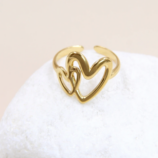💖 Bague Double Cœur en Acier Inoxydable