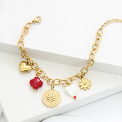 💫 Bracelet Doré Charms Médaillon Étoile et Cœur