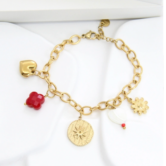 💫 Bracelet Doré Charms Médaillon Étoile et Cœur
