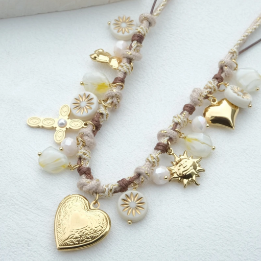 Collier en corde avec Breloques Beige