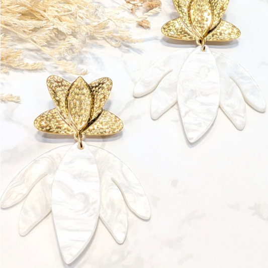 🌷Boucle d'oreille Fleurs Blanc