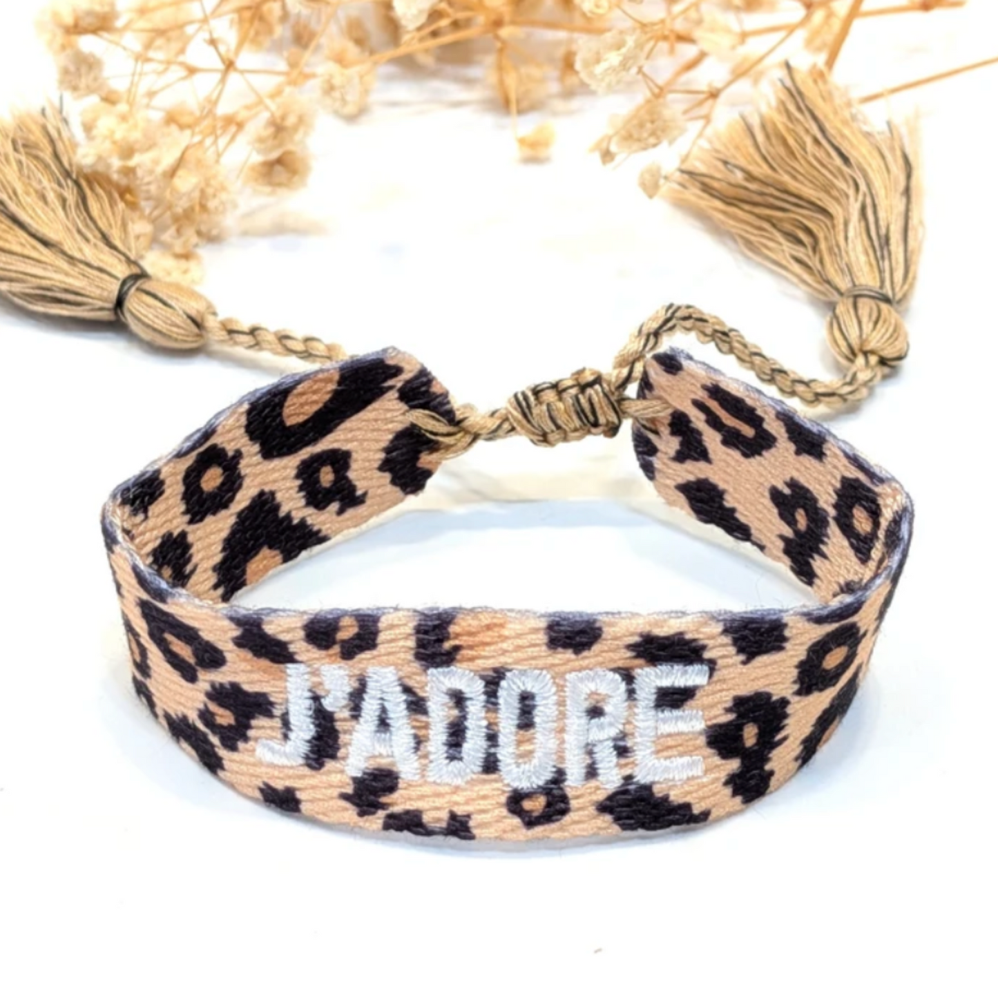 🐆 Bracelet “J’ADORE” Léopard Blanc