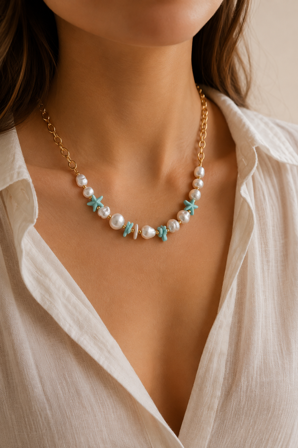 Collier Étoiles de Mer & Perles