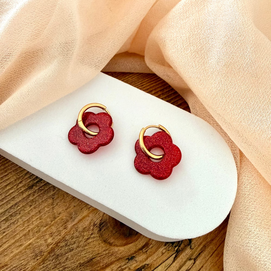 🌸 Boucles d’oreilles Fleur Pampille rouge