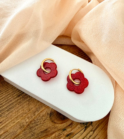 🌸 Boucles d’oreilles Fleur Pampille rouge