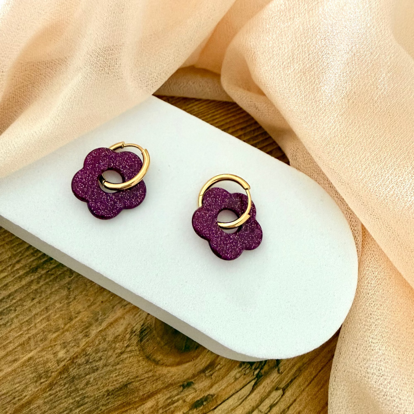 🌸 Boucles d’oreilles Fleur Pampille Violette