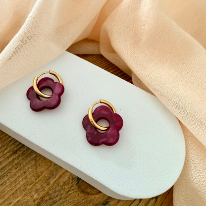 🌸 Boucles d’oreilles Fleur Pampille Violet Foncé