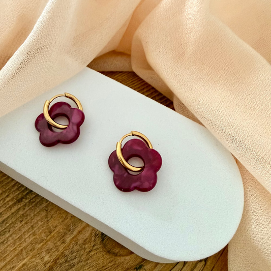🌸 Boucles d’oreilles Fleur Pampille Violet Foncé