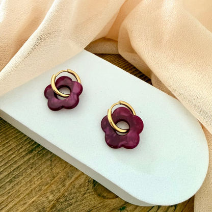 🌸 Boucles d’oreilles Fleur Pampille Violet Foncé