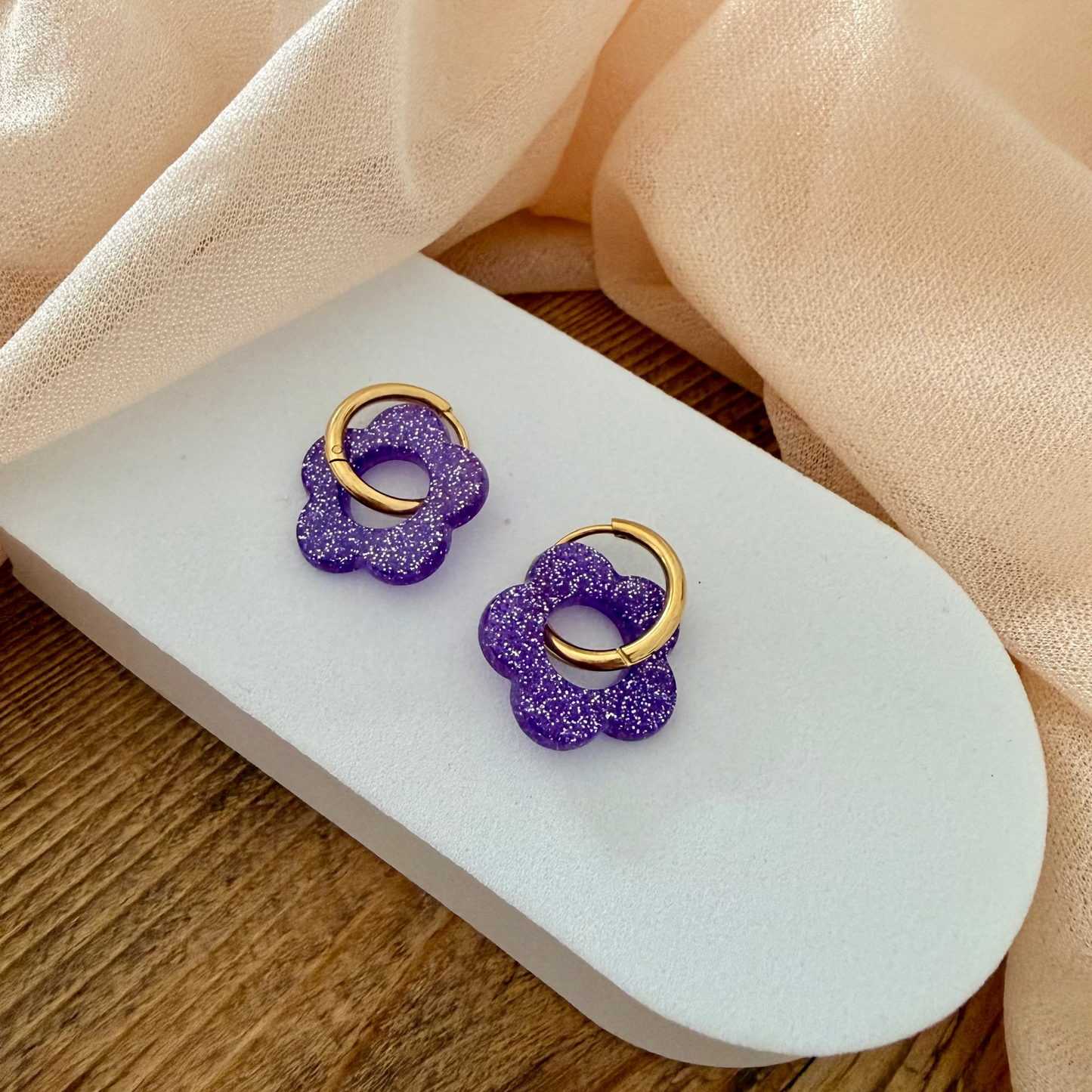 🌸 Boucles d’oreilles Fleur Pampille Violette