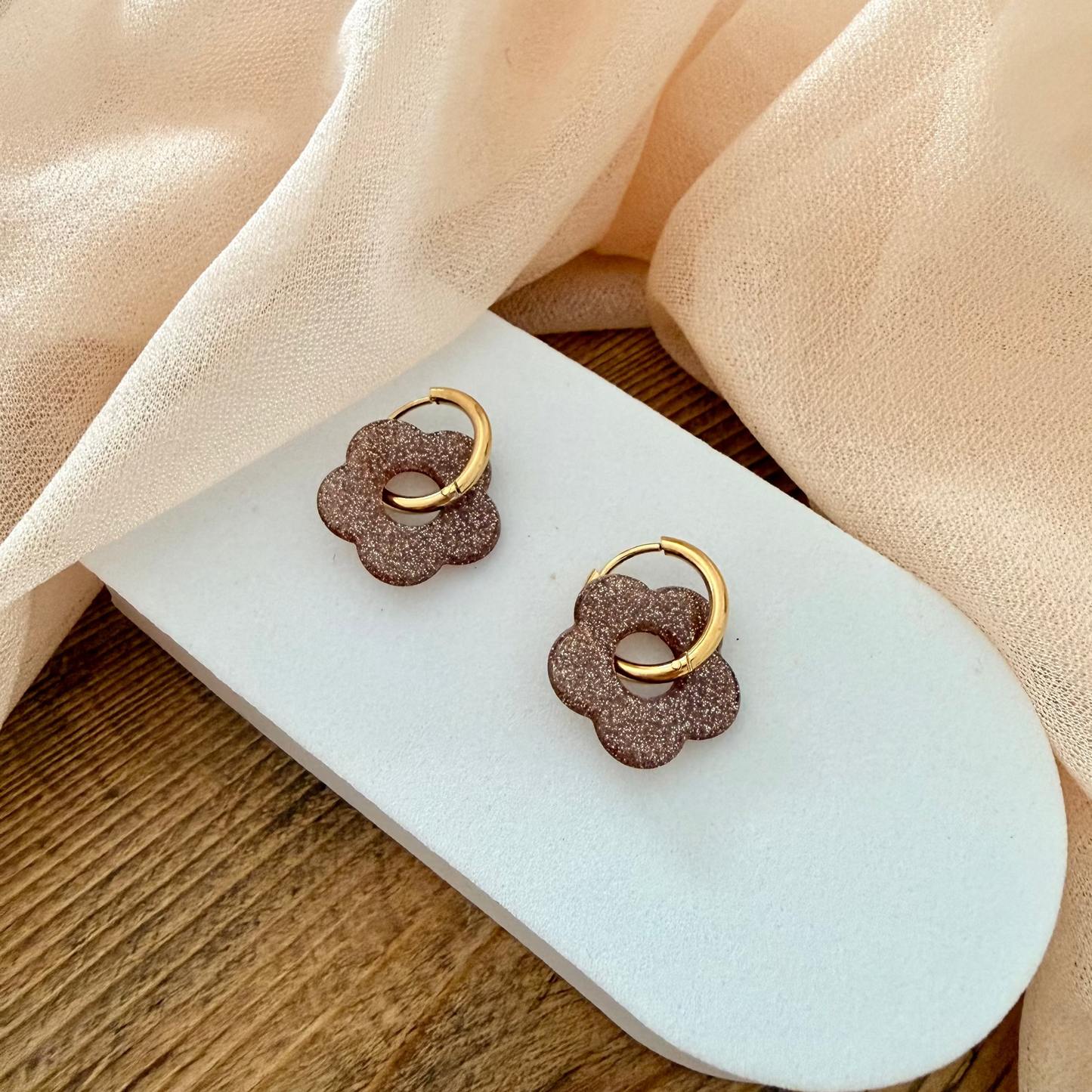 🌸 Boucles d’oreilles Fleur Pampille Bronze