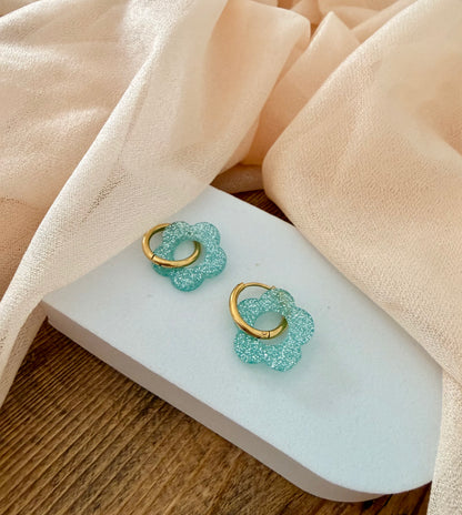 🌸 Boucles d’oreilles Fleur Pampille Verte
