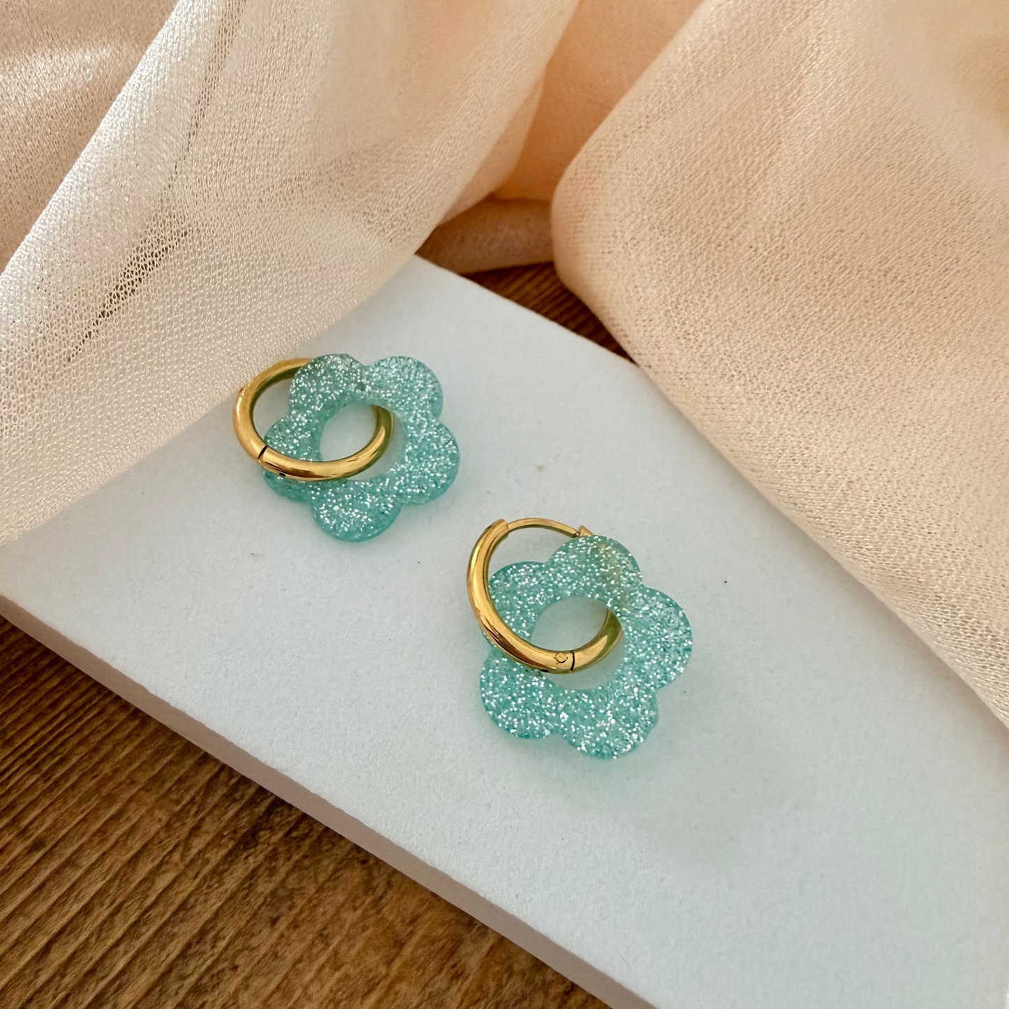 🌸 Boucles d’oreilles Fleur Pampille Verte